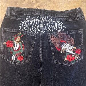 Mens Ninth Hall Ambush Black Denim Skater Jeans, Eagle & Snake Design. Size 30